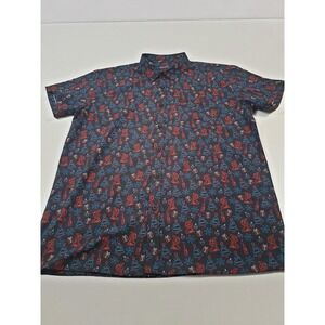 Retro Rifle Shirt Mens L Black Xmas Neon Live Nudes Button Up Short Sleeve Print